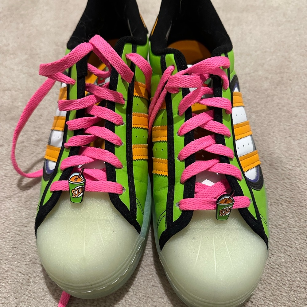 Green Sneakers with Pink Laces